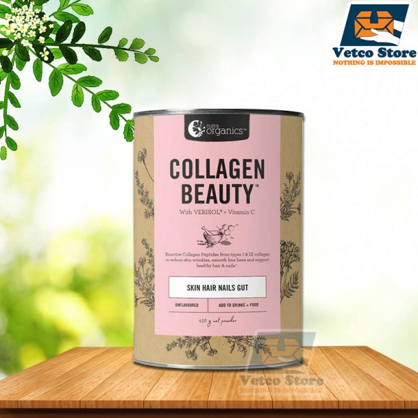 Collagen Beauty With Verisol + Vitamin C Skin Hair Nails Gut Nutra Organics  Dạng Bột 450g
